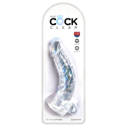 King Cock Clear 7,5 - tapadókorongos, herés dildó (19cm